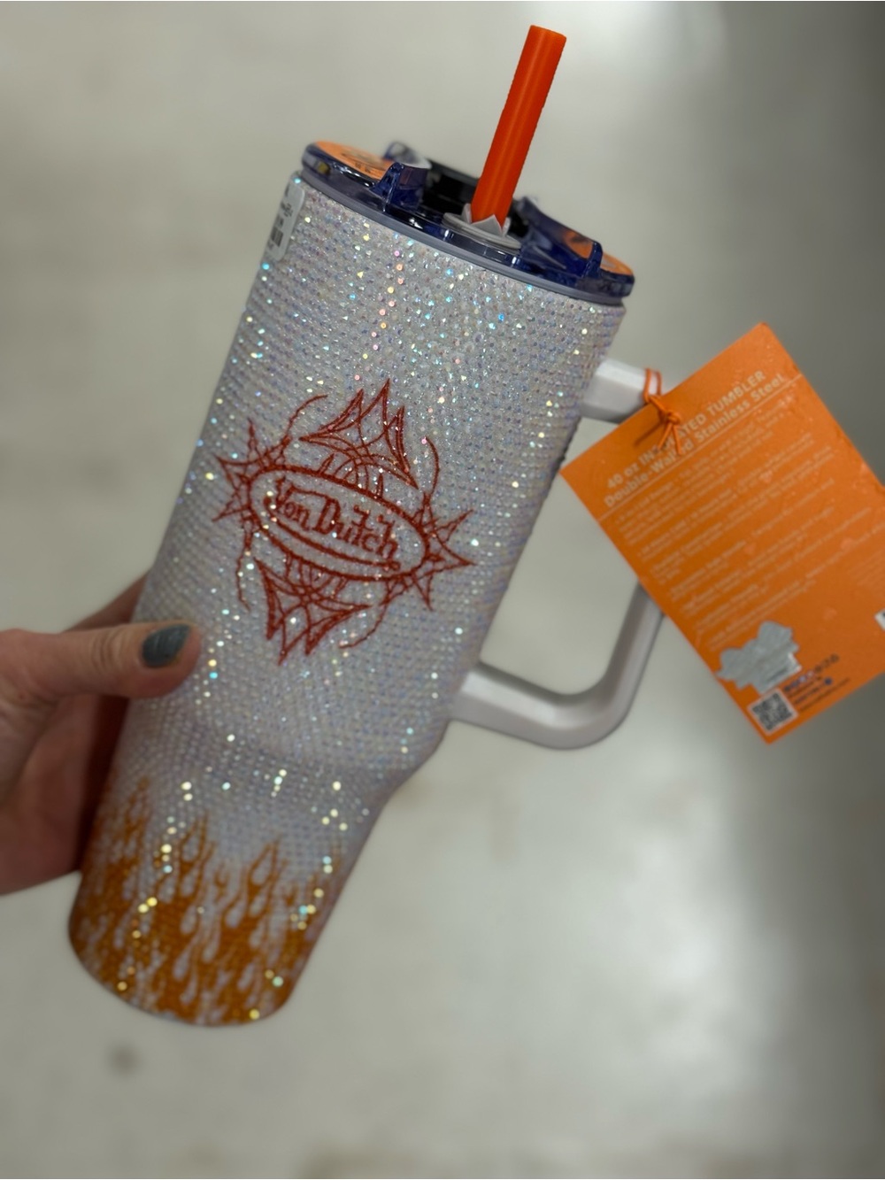 Von Dutch Crystal Flame Tumbler - White & Orange